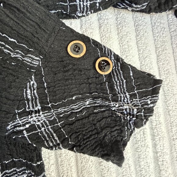 Habitat Black White Plaid Textured Asymmetric Tunic Top XL Linen Blend Artsy - Picture 9 of 9